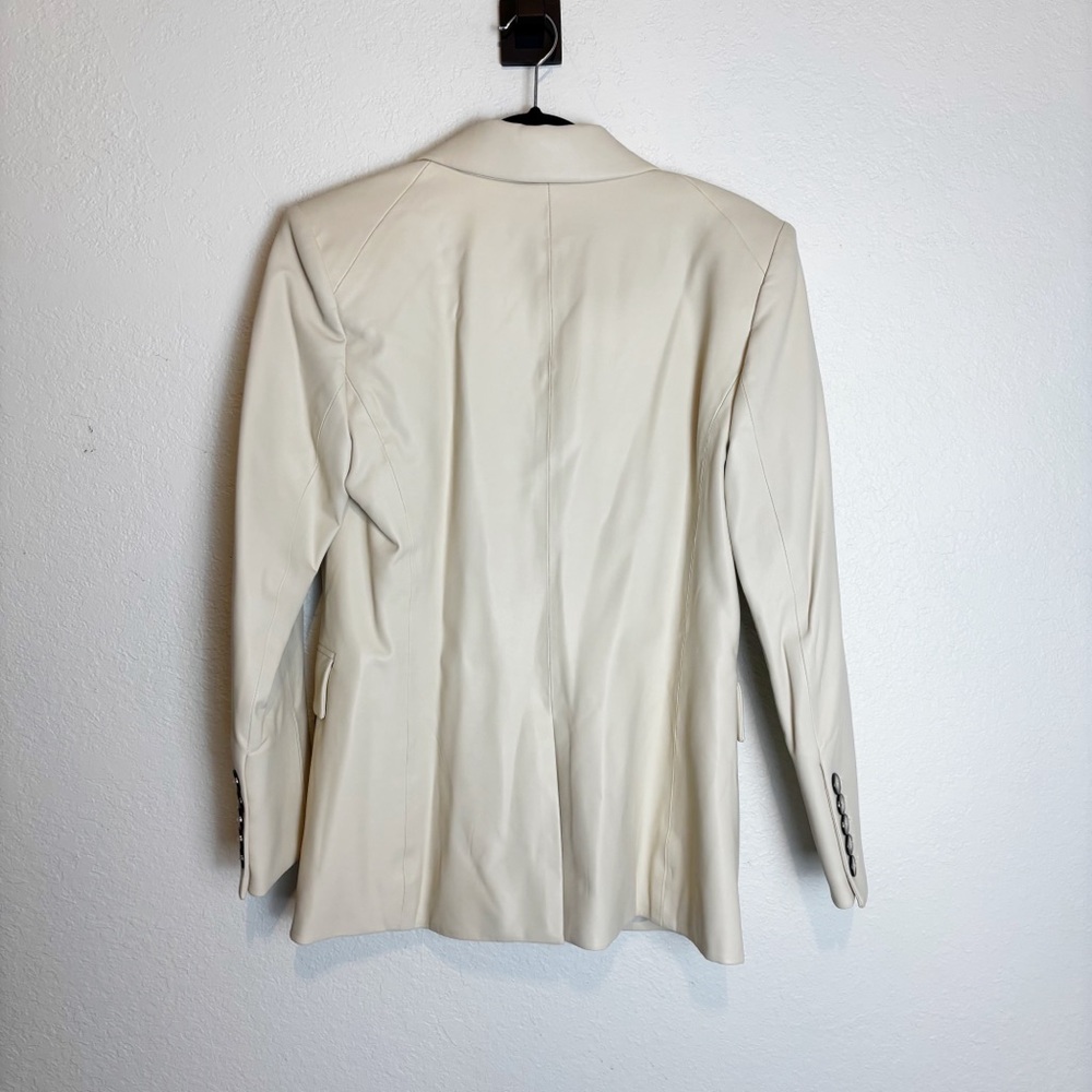 Veronica Beard Faux Leather Miller Double Breasted Dickey Jacket Blazer Cream 10 - Picture 3 of 8